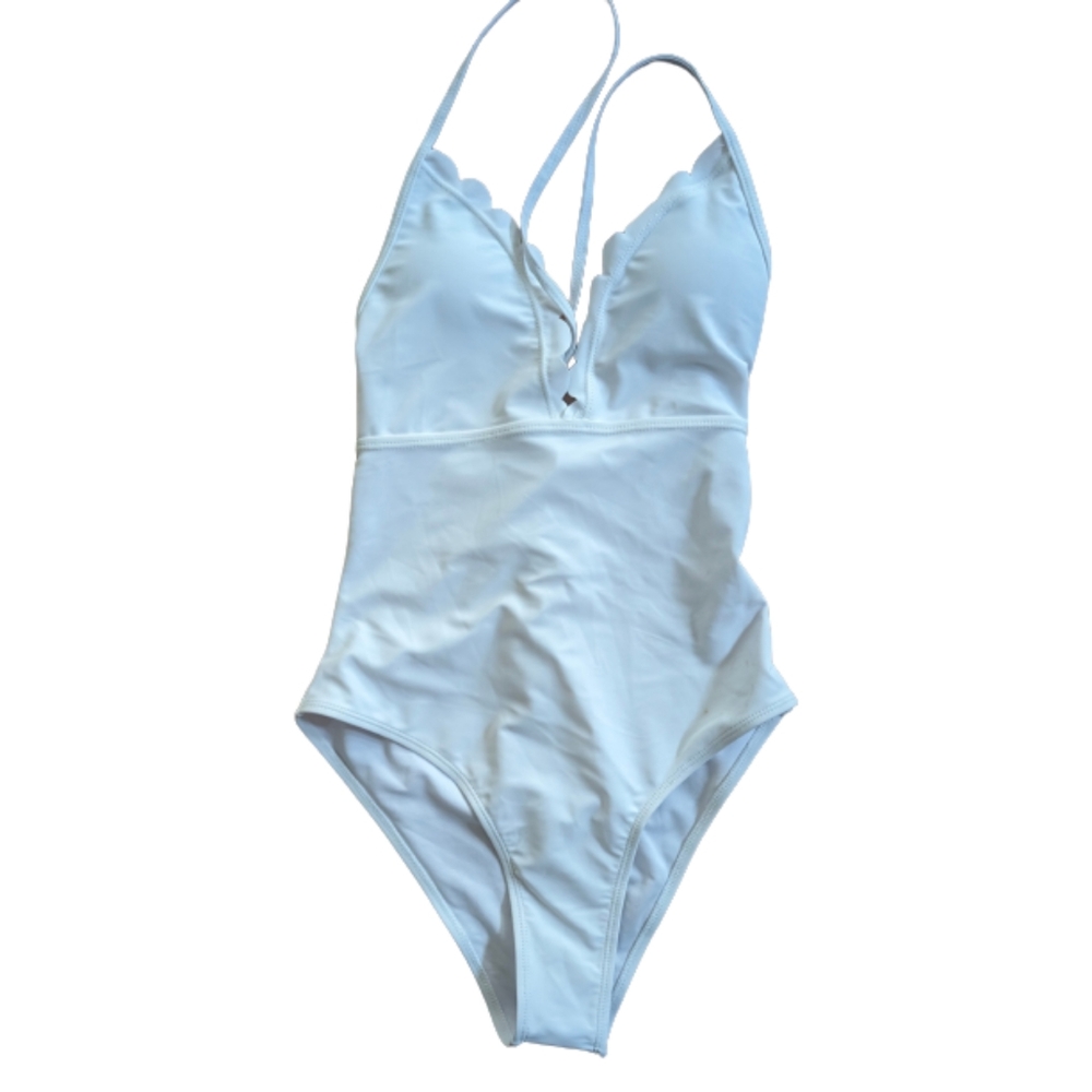 WhiteOne-piece White Swimsuit Size  Medium Racerback Bra Corset BAC Scallop